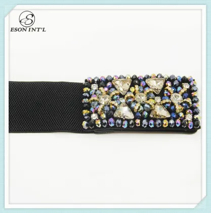 Popular China Wholesale Women Colorful Elastic Rhinestone Dressy Belt