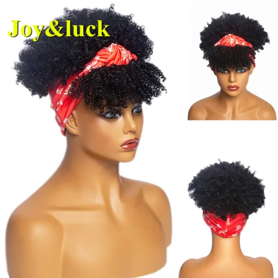 High Quality African Wigs Black Women Black Hairband Fringe Wig With Bangs Short Afro Kinky Curly Headband Synthetic Hair Wigs