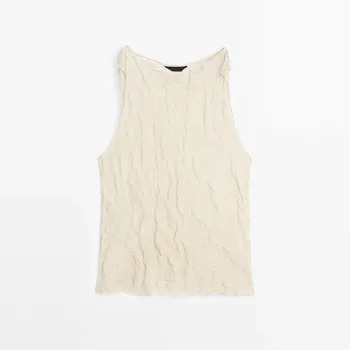 Women's vacation style pleated texture hanging neck collar top sleeveless vest