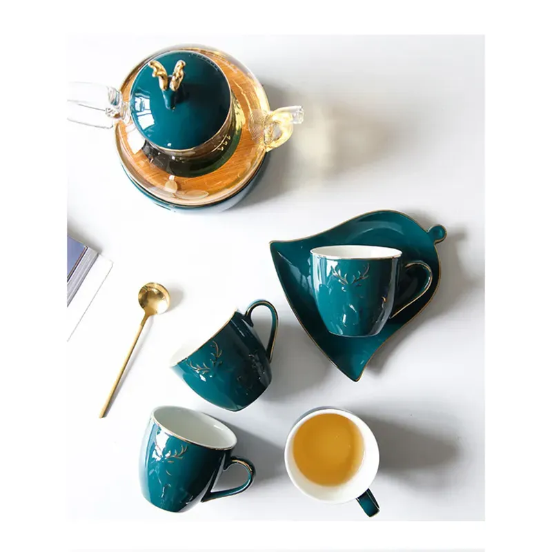 Luxury Nordic Tea Set with Elk Candle and Heated Glass Pot