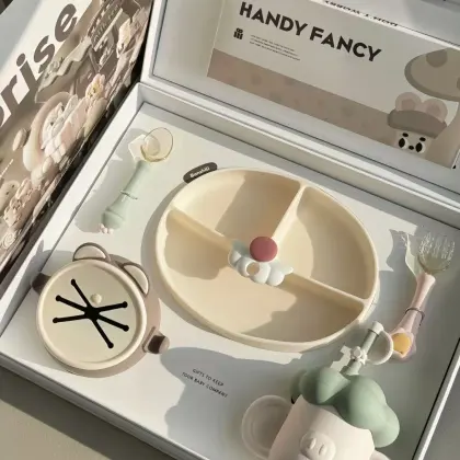 Whimsical Kids Tableware with Cat Face Design