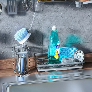 Stainless Steel Kitchen Sponge and Dish Brush Holder with Drip Tray for Countertop - Rustproof and Organizer for Sink