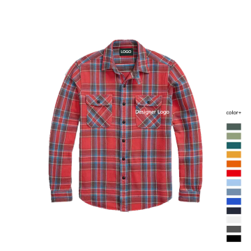 Custom Logo Plaid Red Cotton Shirts - Full Sleeve Button Up with Chest Pockets - Classic Mens Polo Shirt by Longna Factory