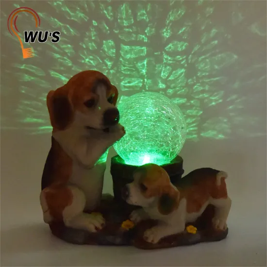 Customized animal resin plastic changeable solar crackle glass ball lights