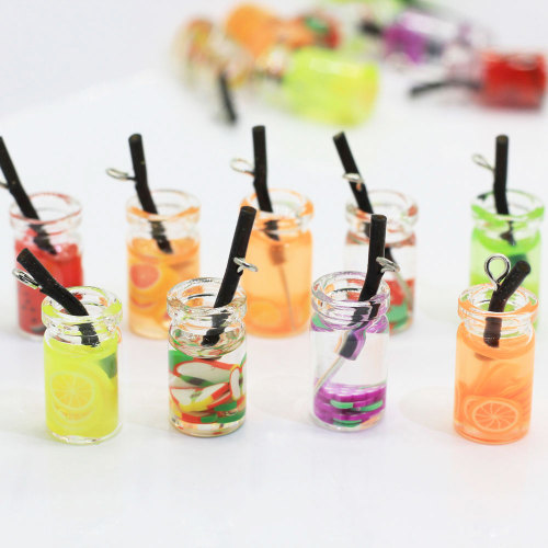 Mini Stroh Trinkflasche geformt 3D Perlen Harz Cabochon Handmade Craftwork Dekoration Kühlschrank Ornamente