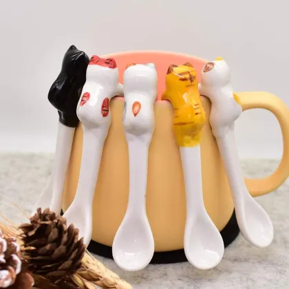 Cute Kitten Ceramics Coffee Spoon 5-Pack