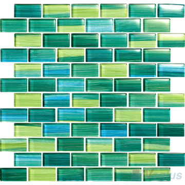 Subway Dark Green Hand Painted Glass Mosaic Tile
