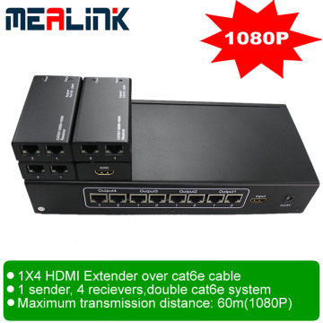 1X4 Over Cat6e Cable HDMI Extender (support 3D, 1080P)