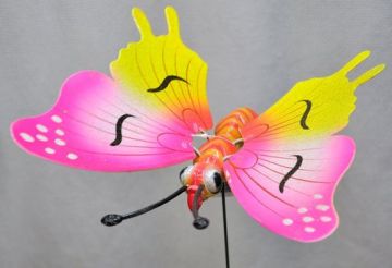 12" Pink with Yellow Butterfly Garden Stakes