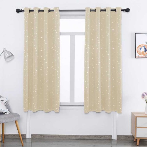 Round Belt Pulleys Star Foil Printed Bedroom Blackout Curtain Factory