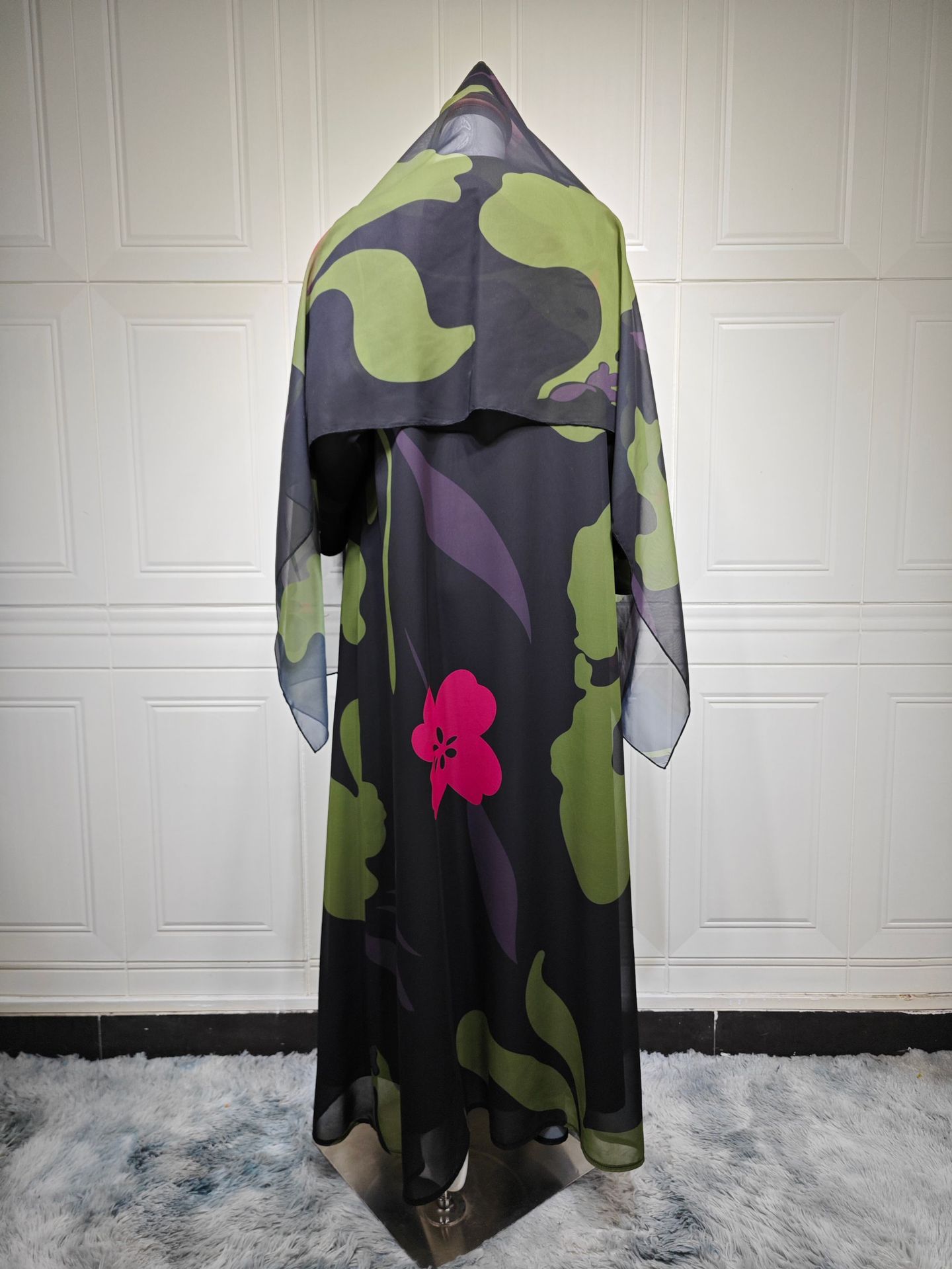 Floral Print Two-Piece Kimono Abaya Set