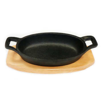 22x15cm Induction-Oval Sizzler Serving Dish, Cast Iron Frying Pan Skillet (8.6\"x6.1\") with Wooden Tray