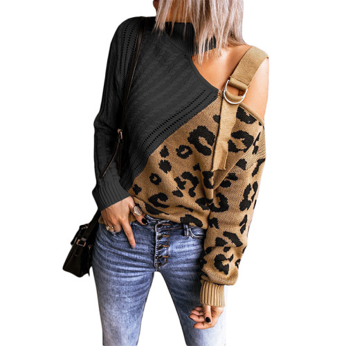 Womens Cold Shoulder Sweaters High Neck Long Sleeve