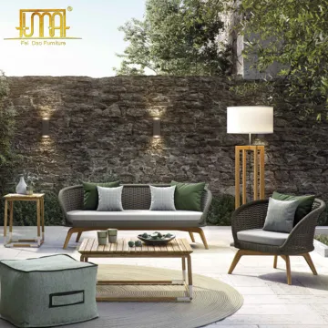 Teak Wood Woven Rope Outdoor Garden Sofa Set