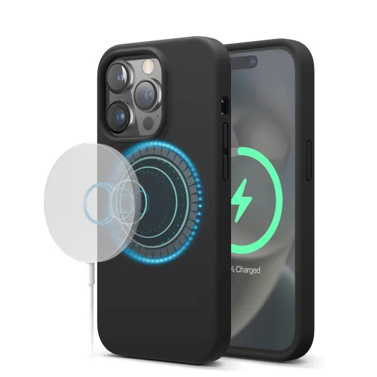 Magnetic Liquid Silicone Phone Case for iPhone 12/13/14 Pro Max Plus - Shockproof with Built-in Magnets