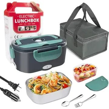 Portable 60W Electric Food Warmer: Stainless Steel Lunch Box with Insulated Bag for Car & Office Use