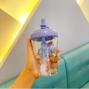 Plastic straw portable water bottle with straw