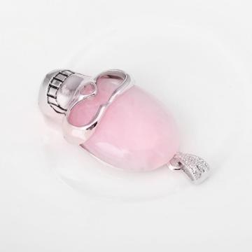 Rose Quartz Semi Precious stone Skull Alloy Pendant