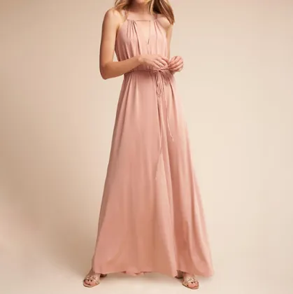 Sleeveless champagne summer girls party summer dress bridesmaid dress 2017