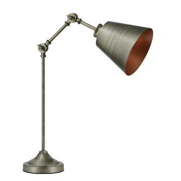 Candeeiro de mesa de metal com braço ajustável e latão antigo para sala de estar