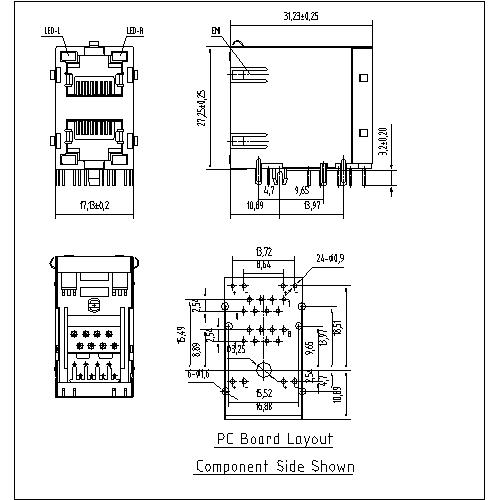 ATRJ5922-8P8C-X-C1-G-B RJ45 Jack Side Entry 2X1P Shielded With LED & EMI