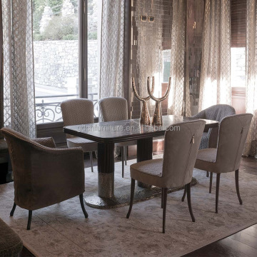 Custom Italian Luxury Metal Dining Set with Marble Table and Fabric or Leather Cushions