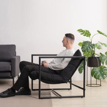 Modern Metal Frame Fabric Sofa with Armrest for Living Room or Cafe