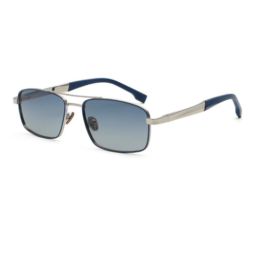 Double Bridge Rectangular Metal Pilot Sunglasses Men