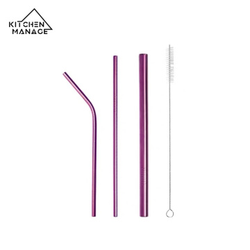 Bent and Straight Metal Straws with Cleaning Brush