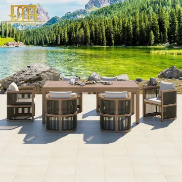 Outdoor Teak Wood Rope Dining Table Set for Garden