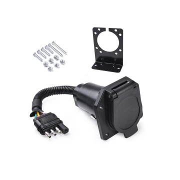 4-Way Flat Plug to 7-Way Round Blade Trailer Connector with Mounting Bracket