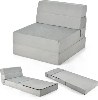Foldable Tri-Folding Sofa Set with Decorative Pillows: Couch Bed for Living Room and Office