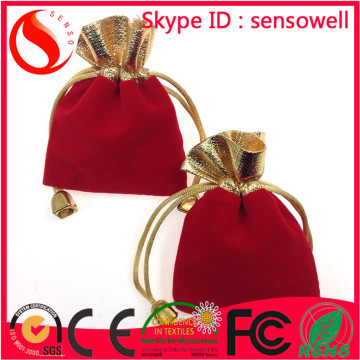 Custom red drawstring velvet gift bag with custom Logo from china factory