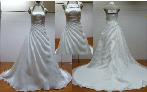 Custom A Line Bateau Ivory White Wedding Dress With Long Trains