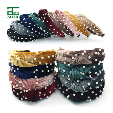 ALLCH 2023 Women Pearl Velvet Headband - Cross Knot Headbands for Girls