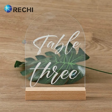Custom Illuminated Wedding Table Numbers: Acrylic Sign Holders with LED Lights and Beech Wood Base