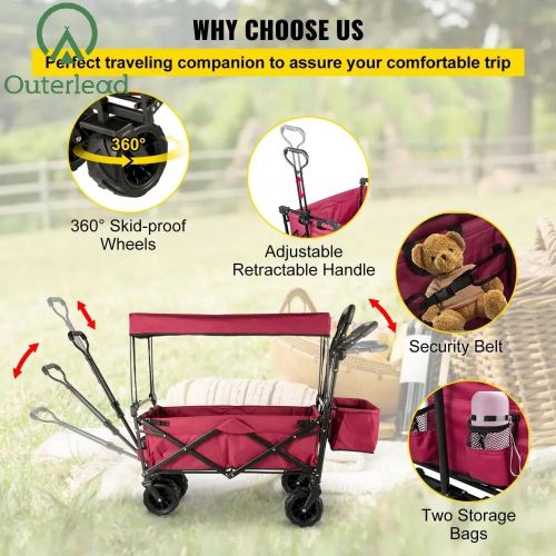 Wagon Stroller for Kids Garden Cart w/Canopy, Wheels & Rear Storage-Multi-functional Supplier