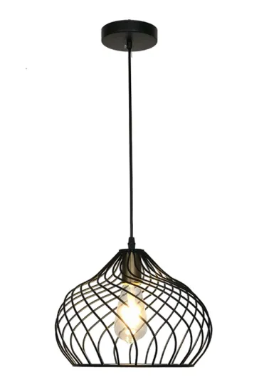 Black Hanging Light Canopy Wire Cage Pendant Lamp