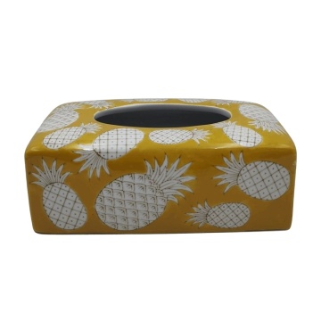 Modern Handmade Yellow Porcelain Tissue Box with Pineapple Pattern