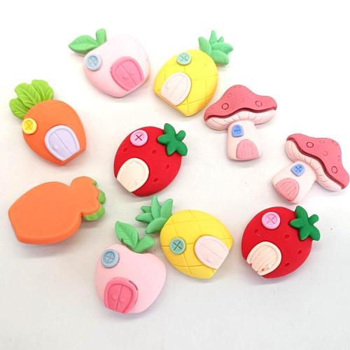 Dessin animé Fruit House Résine Flatback Cabochons Kawaii Champignon Pomme Fraise Carotte Maison Flatbacks Scrapbooking Fourniture D&#39;artisanat