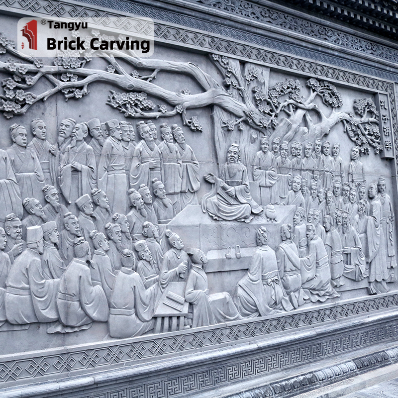 Large brick sculpture of Confucius lecturing