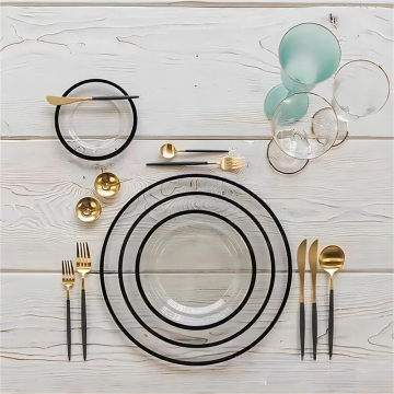 SNW Factory 13 Inch Luxury Gold Black White Dinner Wedding Decoration Glass Charger Plate Set