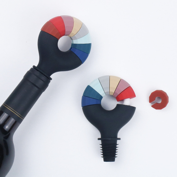 Custom Logo BPA Free Silicone Wine Bottle Stopper with 8pcs Glass Charms