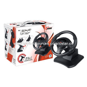 Car Game Steering Wheel for PS3/PS2/PC, 3-in-1 with Pedal and Handbrake