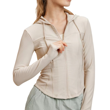 Women's Slim Fit Hooded Yoga Jacket - Long Sleeved Sports Casual Fitness Jacket