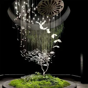 Modern artistic coloured Glass stainless steel luxury wedding decoration light birdcage chandelier