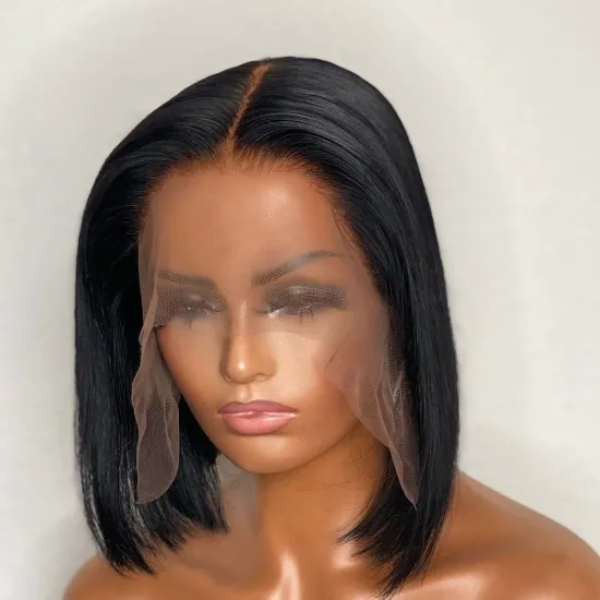 Raw Indian Virgin Human Hair Short Natural Straight Bob Lace Frontal Closure Wigs For Black Women Cheap Full Hd Lace Front Wig