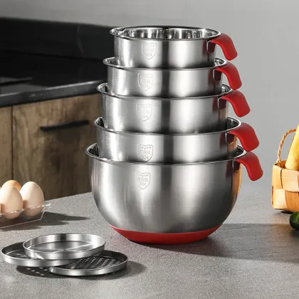 KitchenAid Stainless Steel Salad Mixing Bowl Set with Lid and Handle - Customizable Sizes for Dinnerware