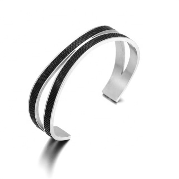 Yiwu Aceon Stainless Steel Men's Black Silver Mesh Chain Cuff Bangle