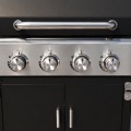 Parrilla profesional de gas propano líquido de 4 quemadores con mesa auxiliar y gabinete de almacenamiento de doble puerta